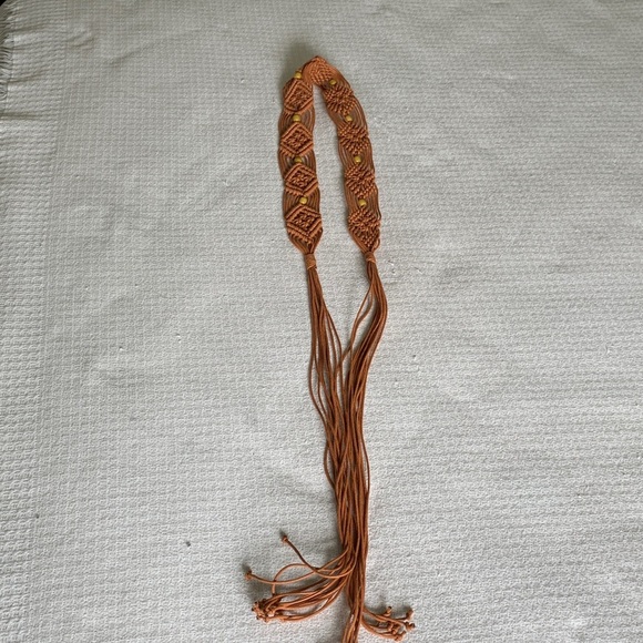 Boho woven tie belt with wooden beads - Picture 5 of 9